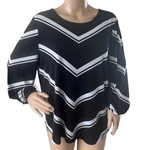 Adrianna Papell Black & White Stripped Blouse
